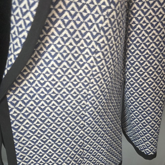Kasper Blazer Size 10 Blue White Geometric Open Front Career Jacket 3/4 Sleeve - Picture 6 of 9
